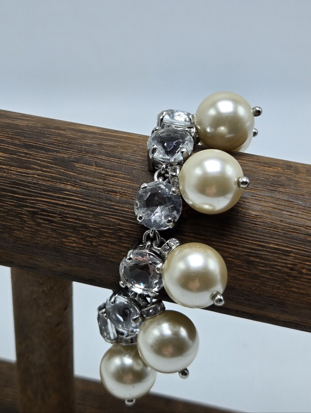 Banana Republic Bracelet Faux Pearl Crystal Rhinestone Chain Link Silver Tone